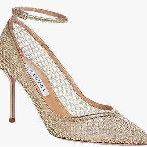 V-2. Aquazzura Asha 85 Mesh Pumps Gold